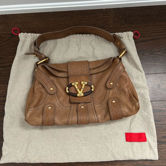 Valentino Garavani Handbags - Valentino Garavani Brown and Gold Shoulder Bag with Slouchy Silhouette